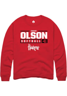 Chase Olson  Rally Nebraska Cornhuskers Mens Red NIL Stacked Box Long Sleeve Crew Sweatshirt