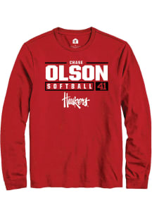 Chase Olson  Nebraska Cornhuskers Red Rally NIL Stacked Box Long Sleeve T Shirt