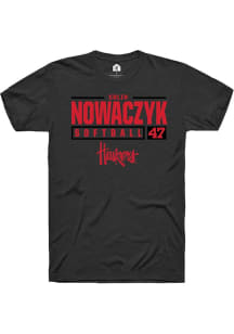 Colin Nowaczyk  Nebraska Cornhuskers Black Rally NIL Stacked Box Short Sleeve T Shirt