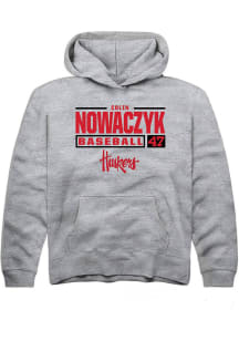 Colin Nowaczyk  Rally Nebraska Cornhuskers Youth Grey NIL Stacked Box Long Sleeve Hoodie