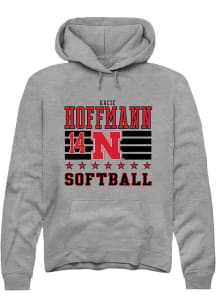 Kacie Hoffmann  Rally Nebraska Cornhuskers Mens Grey NIL Striped Long Sleeve Hoodie