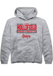 Lauren Hollifield  Rally Nebraska Cornhuskers Youth Grey NIL Stacked Box Long Sleeve Hoodie