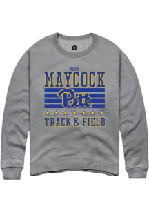 Maya Maycock  Rally Pitt Panthers Mens Grey NIL Striped Long Sleeve Crew Sweatshirt