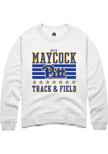 Maya Maycock  Rally Pitt Panthers Mens White NIL Striped Long Sleeve Crew Sweatshirt