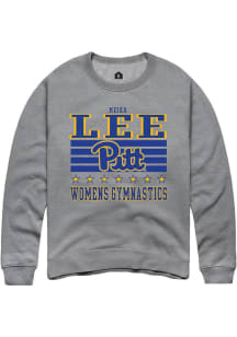Meika Lee  Rally Pitt Panthers Mens Grey NIL Striped Long Sleeve Crew Sweatshirt