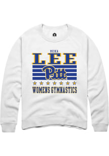 Meika Lee  Rally Pitt Panthers Mens White NIL Striped Long Sleeve Crew Sweatshirt