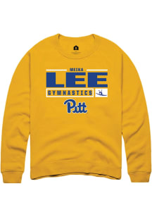 Meika Lee  Rally Pitt Panthers Mens Gold NIL Stacked Box Long Sleeve Crew Sweatshirt