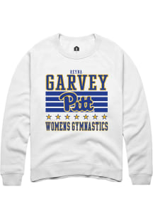 Reyna Garvey  Rally Pitt Panthers Mens White NIL Striped Long Sleeve Crew Sweatshirt