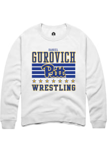 Daniel Gurovich  Rally Pitt Panthers Mens White NIL Striped Long Sleeve Crew Sweatshirt