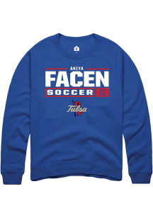 Aniya Facen  Rally Tulsa Golden Hurricane Mens Blue NIL Stacked Box Long Sleeve Crew Sweatshirt