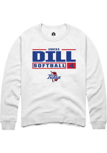 Annika Dill  Rally Tulsa Golden Hurricane Mens White NIL Stacked Box Long Sleeve Crew Sweatshirt