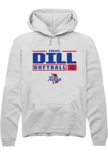 Annika Dill  Rally Tulsa Golden Hurricane Mens White NIL Stacked Box Long Sleeve Hoodie