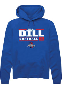 Annika Dill  Rally Tulsa Golden Hurricane Mens Blue NIL Stacked Box Long Sleeve Hoodie