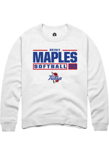 Brinly Maples  Rally Tulsa Golden Hurricane Mens White NIL Stacked Box Long Sleeve Crew Sweatshirt