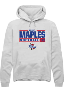 Brinly Maples  Rally Tulsa Golden Hurricane Mens White NIL Stacked Box Long Sleeve Hoodie