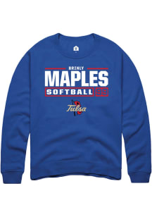 Brinly Maples  Rally Tulsa Golden Hurricane Mens Blue NIL Stacked Box Long Sleeve Crew Sweatshirt