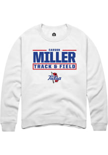Carson Miller  Rally Tulsa Golden Hurricane Mens White NIL Stacked Box Long Sleeve Crew Sweatshirt