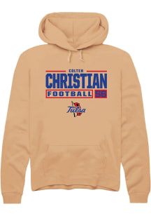 Colten Christian  Rally Tulsa Golden Hurricane Mens Gold Football NIL Stacked Box Long Sleeve Hood..