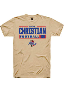 Colten Christian  Tulsa Golden Hurricane Tan Rally Football NIL Stacked Box Short Sleeve T Shirt