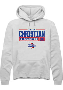 Colten Christian  Rally Tulsa Golden Hurricane Mens White Football NIL Stacked Box Long Sleeve Hoo..