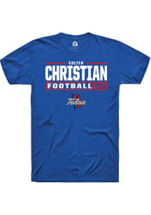 Colten Christian  Tulsa Golden Hurricane Blue Rally Football NIL Stacked Box Short Sleeve T Shirt