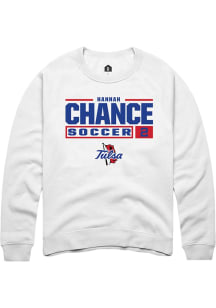 Hannah Chance  Rally Tulsa Golden Hurricane Mens White NIL Stacked Box Long Sleeve Crew Sweatshirt