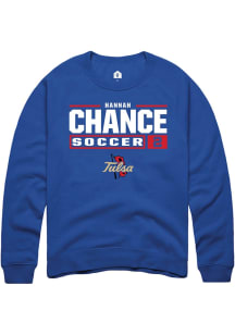 Hannah Chance  Rally Tulsa Golden Hurricane Mens Blue NIL Stacked Box Long Sleeve Crew Sweatshirt