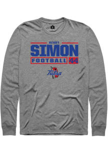 Henry Simon  Tulsa Golden Hurricane Graphite Rally Football NIL Stacked Box Long Sleeve T Shirt