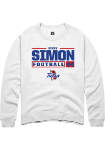 Henry Simon  Rally Tulsa Golden Hurricane Mens White Football NIL Stacked Box Long Sleeve Crew Swe..