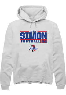 Henry Simon  Rally Tulsa Golden Hurricane Mens White Football NIL Stacked Box Long Sleeve Hoodie
