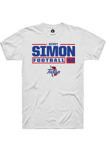 Henry Simon  Tulsa Golden Hurricane White Rally Football NIL Stacked Box Short Sleeve T Shirt