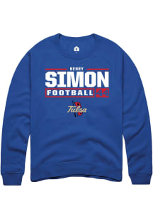 Henry Simon  Rally Tulsa Golden Hurricane Mens Blue Football NIL Stacked Box Long Sleeve Crew Swea..