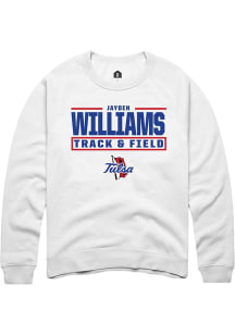 Jayden Williams  Rally Tulsa Golden Hurricane Mens White NIL Stacked Box Long Sleeve Crew Sweatshi..