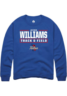 Jayden Williams  Rally Tulsa Golden Hurricane Mens Blue NIL Stacked Box Long Sleeve Crew Sweatshir..