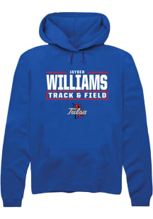Jayden Williams  Rally Tulsa Golden Hurricane Mens Blue NIL Stacked Box Long Sleeve Hoodie