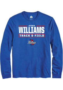 Jayden Williams  Tulsa Golden Hurricane Blue Rally NIL Stacked Box Long Sleeve T Shirt