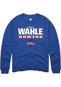 Sydney Wahle  Rally Tulsa Golden Hurricane Mens Blue NIL Stacked Box Long Sleeve Crew Sweatshirt