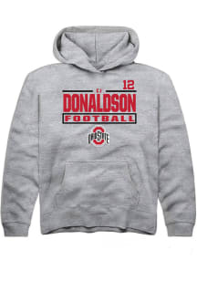 CJ Donaldson  Rally Ohio State Buckeyes Youth Grey NIL Stacked Box Long Sleeve Hoodie