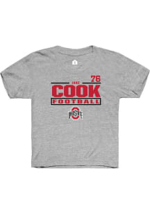Jake Cook  Rally Ohio State Buckeyes Youth Grey NIL Stacked Box Short Sleeve T-Shirt
