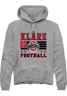 Max Klare  Rally Ohio State Buckeyes Mens Grey Football NIL Striped Long Sleeve Hoodie