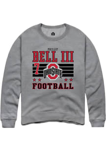 Phillip Bell III  Rally Ohio State Buckeyes Mens Grey Football NIL Striped Long Sleeve Crew Sweats..