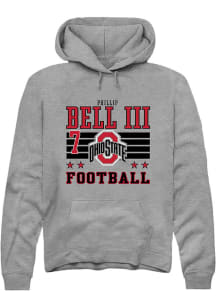 Phillip Bell III  Rally Ohio State Buckeyes Mens Grey Football NIL Striped Long Sleeve Hoodie