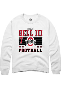 Phillip Bell III  Rally Ohio State Buckeyes Mens White Football NIL Striped Long Sleeve Crew Sweat..