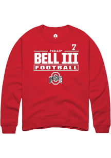 Phillip Bell III  Rally Ohio State Buckeyes Mens Red Football NIL Stacked Box Long Sleeve Crew Swe..