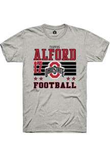 Tarvos Alford  Ohio State Buckeyes Ash Rally Football NIL Striped Short Sleeve T Shirt