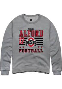 Tarvos Alford  Rally Ohio State Buckeyes Mens Grey Football NIL Striped Long Sleeve Crew Sweatshir..