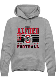 Tarvos Alford  Rally Ohio State Buckeyes Mens Grey Football NIL Striped Long Sleeve Hoodie