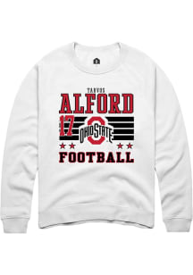 Tarvos Alford  Rally Ohio State Buckeyes Mens White Football NIL Striped Long Sleeve Crew Sweatshi..