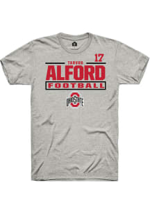 Tarvos Alford  Ohio State Buckeyes Ash Rally Football NIL Stacked Box Short Sleeve T Shirt