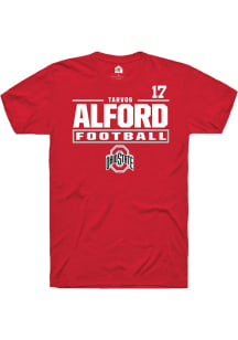Tarvos Alford  Ohio State Buckeyes Red Rally Football NIL Stacked Box Short Sleeve T Shirt